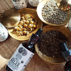 Anima Mundi Relax Tonic ingredients close-up with lemon balm and chamomile