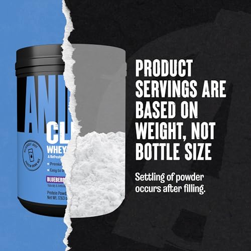 Pour shot of Animal Clear Whey Isolate showing refreshing, low-fat protein drink.