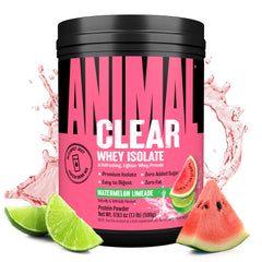 Animal Clear Whey Isolate Watermelon Limeade bottle showcases refreshing flavor and easy mixing