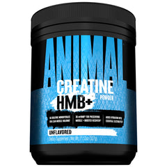 Animal Creatine HMB Powder bottle with unflavored formula for daily energy.