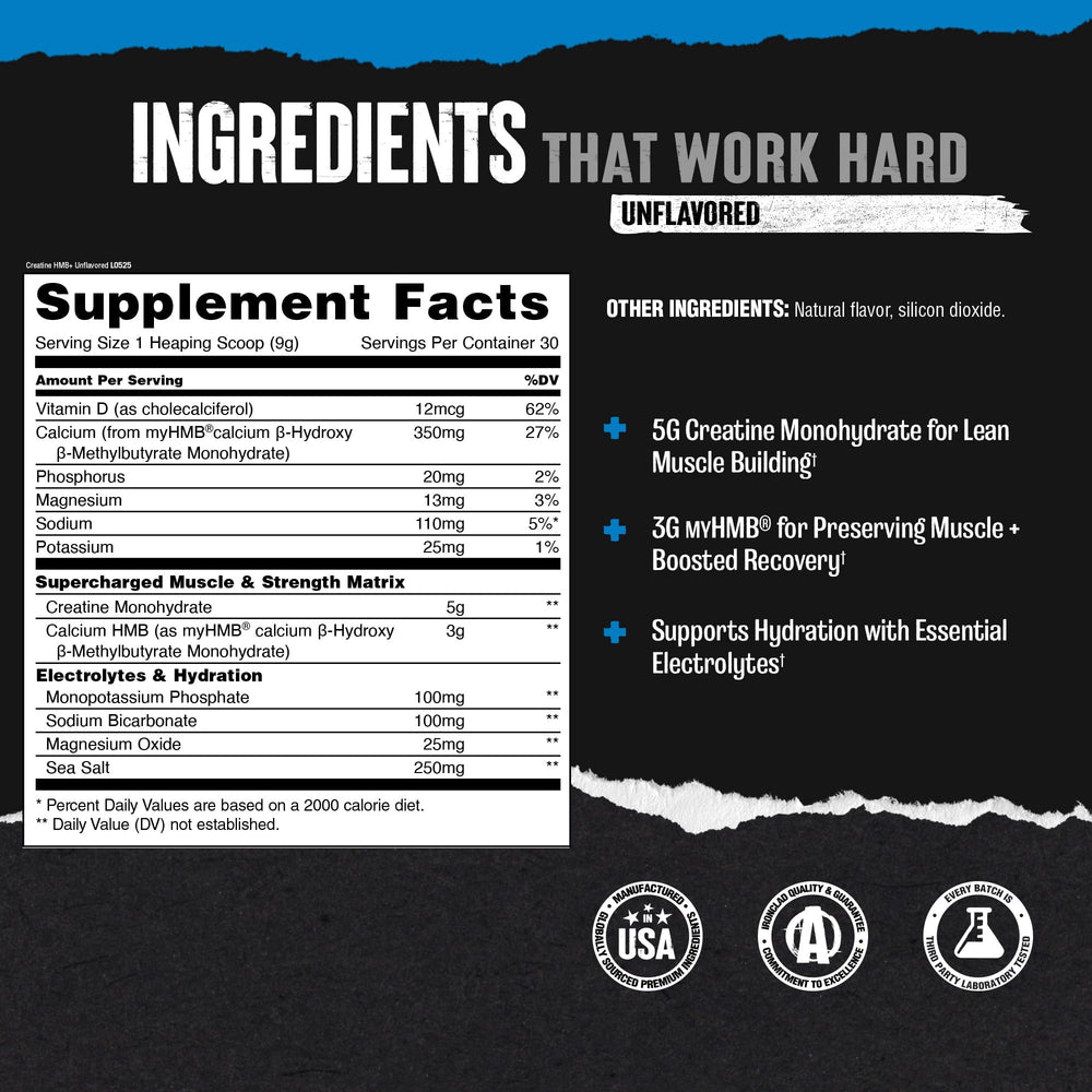 Animal Creatine HMB Powder electrolytes hint at workout hydration benefits.