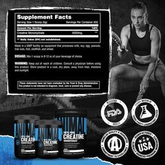 Animal Creatine Monohydrate powder at athlete pre-workout routine.