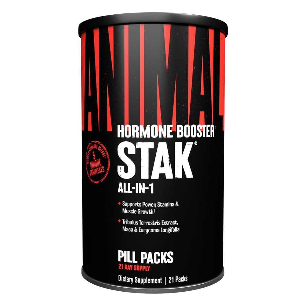 Animal Stak packaging front ready for a 21 day cycle to support lean muscle goals.