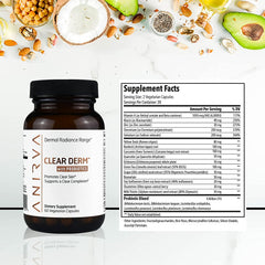 Anirva ClearDerm capsules close-up highlighting zinc and probiotics for skin support
