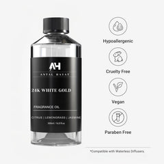 ANTAL HAYAT 24K Diffuser Oil closeup label highlights premium quality.
