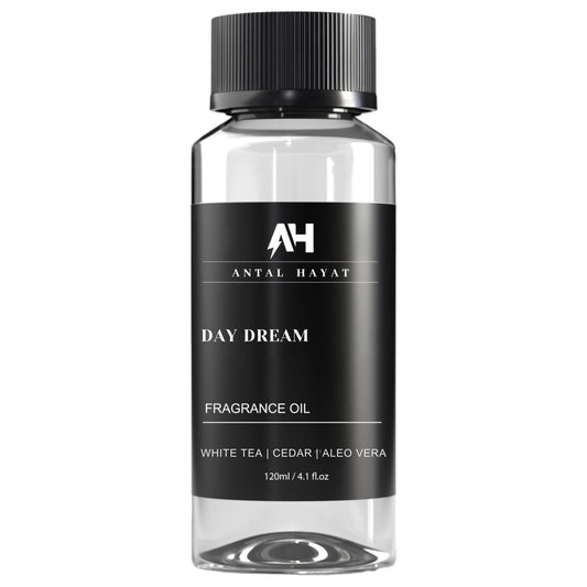 Antal Hayat Day Dream diffuser oil bottle highlighting white tea scent for calming ambiance.