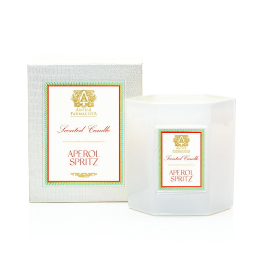 Antica Farmacista Aperol Spritz candle glass displays bright citrus and bubbly notes.