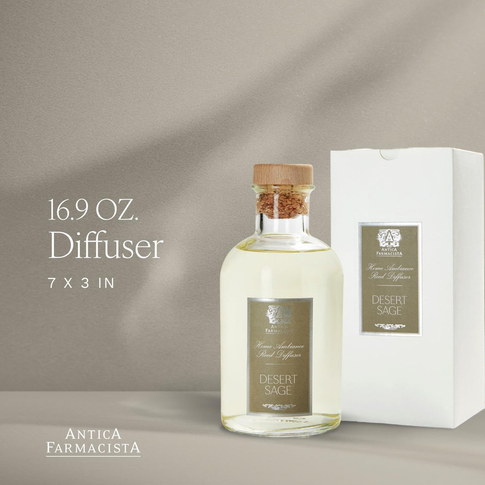 Antica Farmacista Desert Sage reed diffusers close-up with elegant reeds.