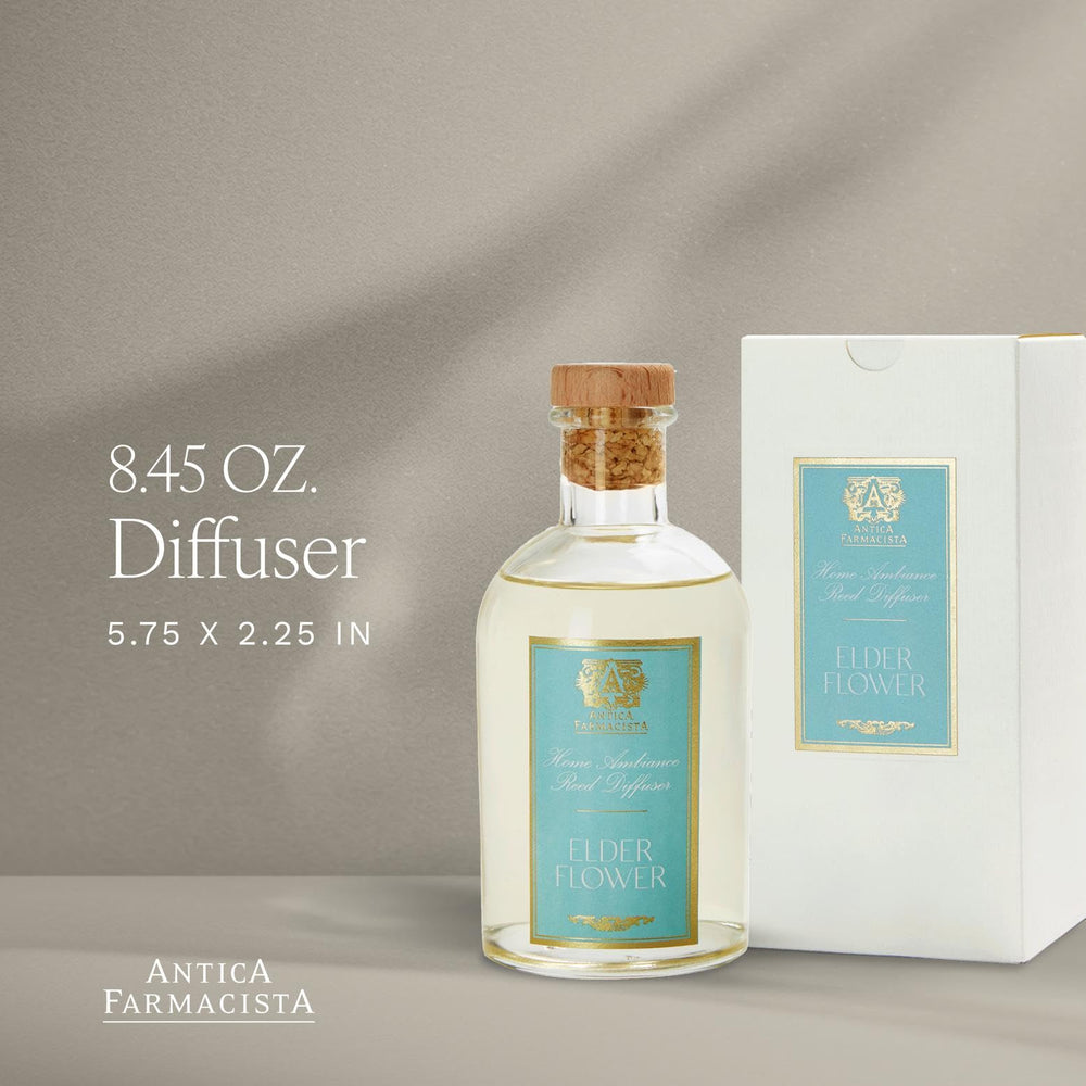 Antica Farmacista elderflower fragrance bottle delivers bright, fresh notes throughout your space.