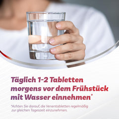 Antistax tablets with glass of water, simple daily intake for routine support.
