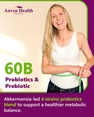 Anven Health Menopause probiotic blend highlights Akkermansia and gut support.