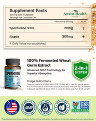 Anven Health Spermidine-Fisetin capsules closeup for easy daily use.