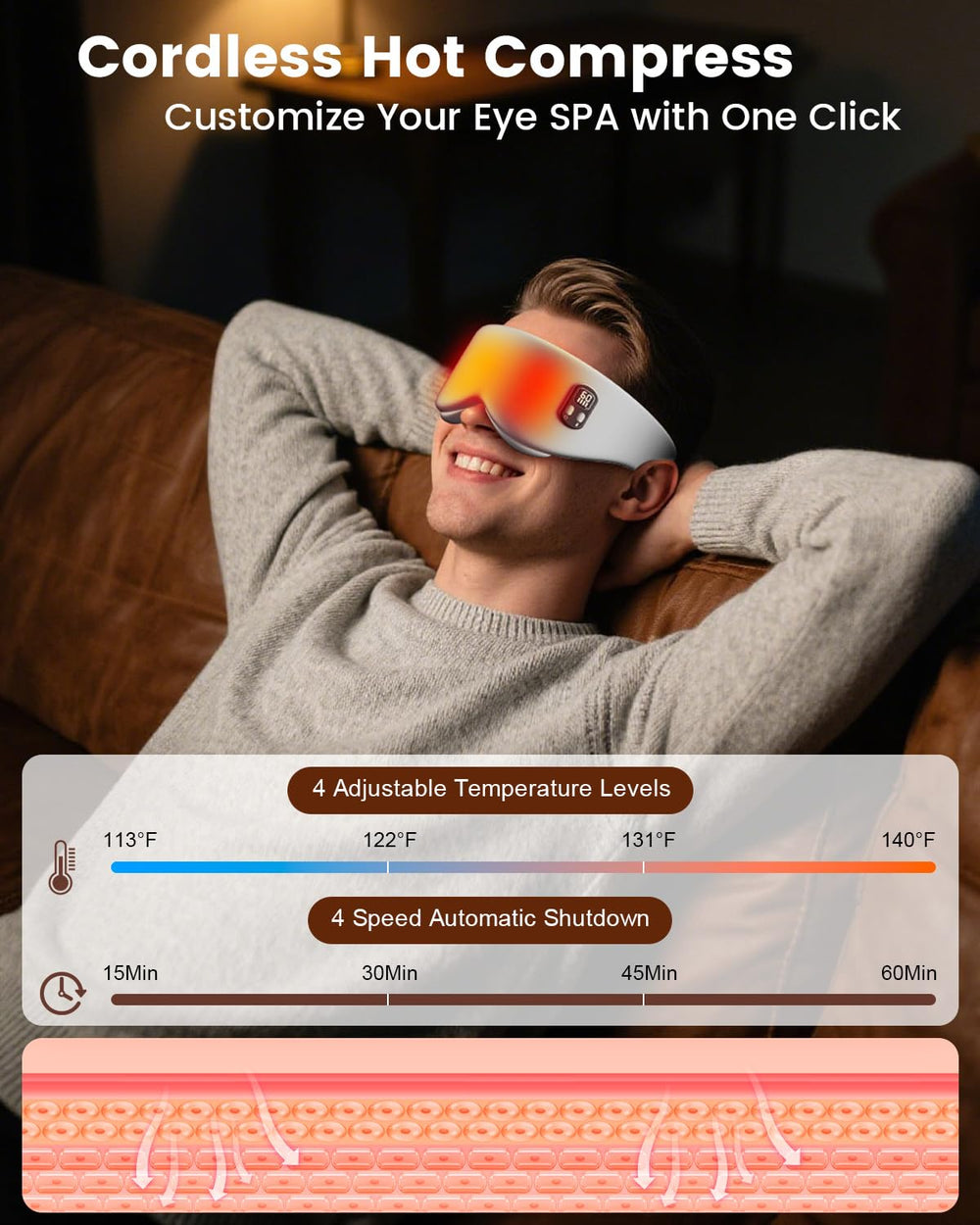 Anydance heated eye mask with temperature control for personalized comfort on the go