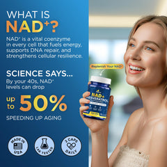 Anyglory NAD+ B12 vitamin bottle; energizing metabolic support.