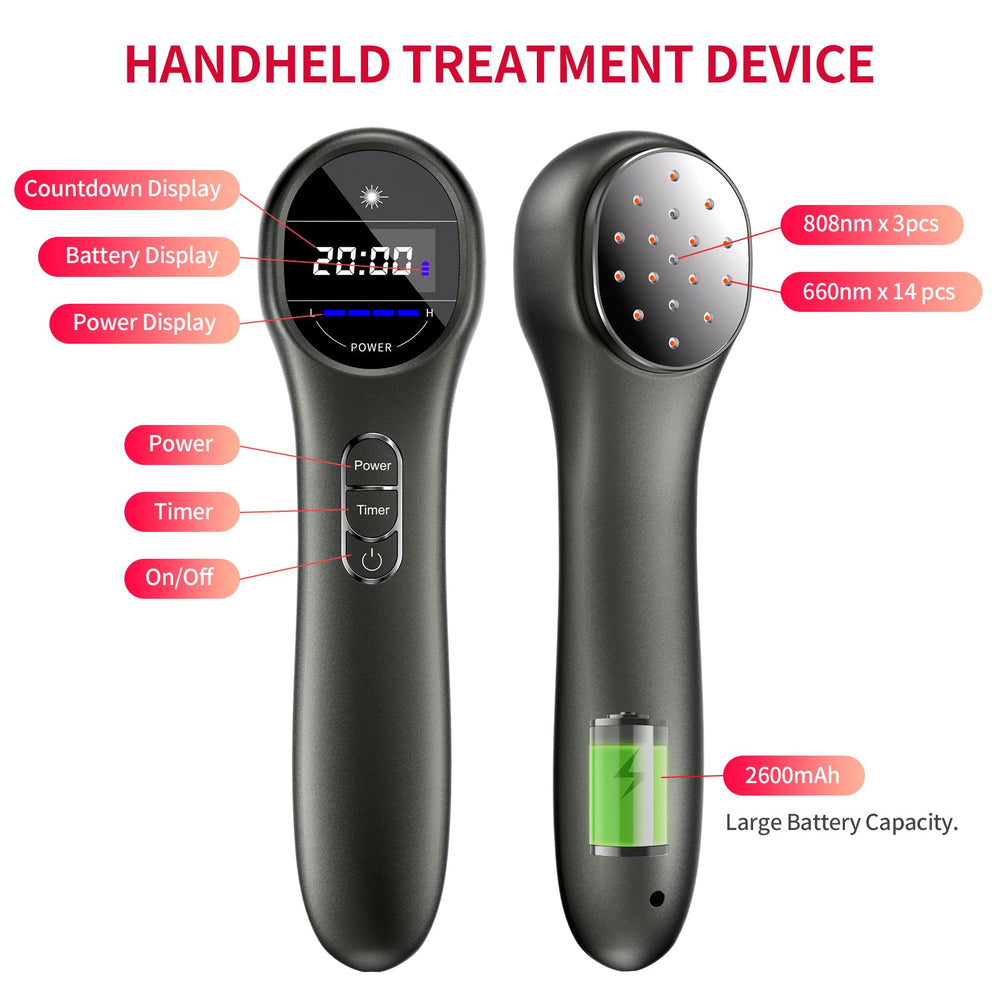 Anyork red light therapy device LED display close-up for precise session control.