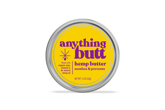 Anything Butt hemorrhoid cream jar shows natural, soothing formula for irritation relief.