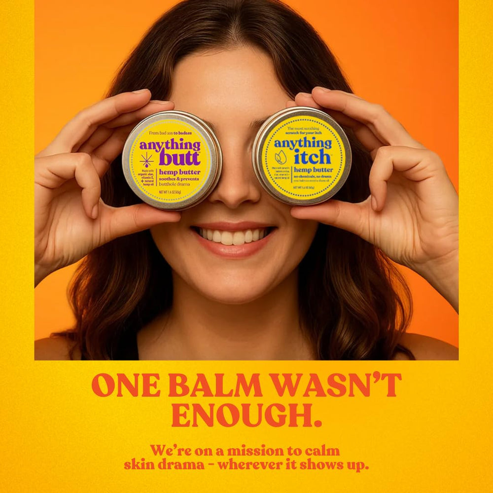 Anything Butt moisturizing balm being applied to dry skin for soothing relief.