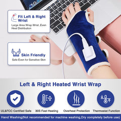 AOBOCO wrist heating pad wrap close-up on heater unit highlights rapid warm-up.