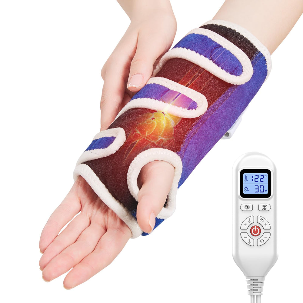 AOBOCO wrist heating pad wrap front view showing full-coverage heat for wrist relief.
