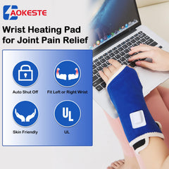 AOKESTE wrist heating pad showing adjustable temperature control for personalized comfort.