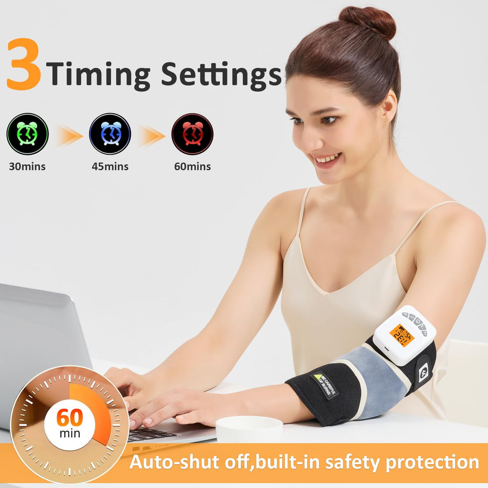 Wireless operation and 2A USB charging keep elbow heat handy anywhere