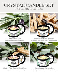 AOOVOO Sage and Palo Santo blend candle with crystals for balanced atmosphere