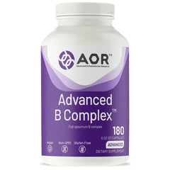 AOR Advanced B Complex capsules pack highlighting daily energy support.