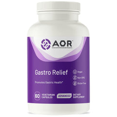AOR Gastro Relief bottle front view with vegan capsules for everyday digestive support