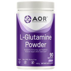 AOR L-Glutamine powder bottle front view for immune and gut health support