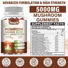 Aouewnk Mushroom Gummies bottle side shows a non-GMO 120-count supply.