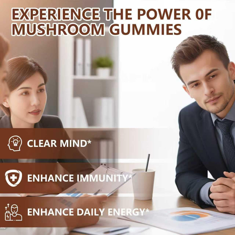 Aouewnk Mushroom Gummies blueberry flavor close-up signals tasty daily supplement.
