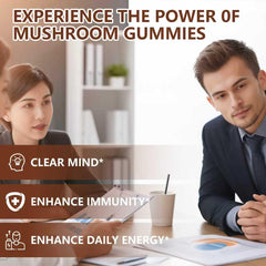 Aouewnk Mushroom Gummies blueberry flavor close-up signals tasty daily supplement.