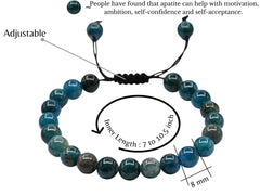 Apatite Bracelet wrist shot showing adjustable 7 to 10.5 inch fit.
