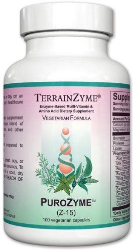 Apex Energetics Puro-Zyme TerrainZyme bottle close-up with potential immune-support and cellular health benefits.