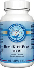 APEX HemeVite Plus bottle highlighting iron support with liver extract and vitamin C
