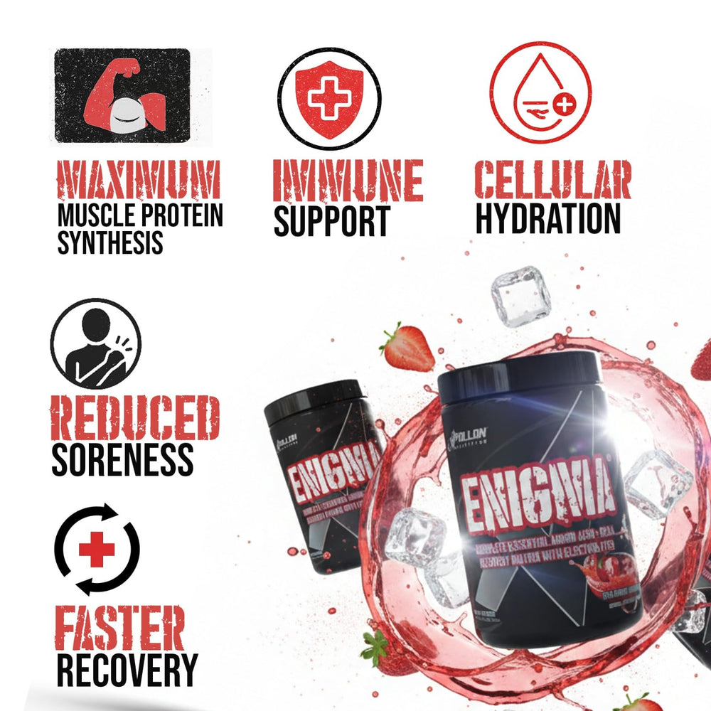 Ingredients panel detailing glutamine, electrolytes, and amino matrix.