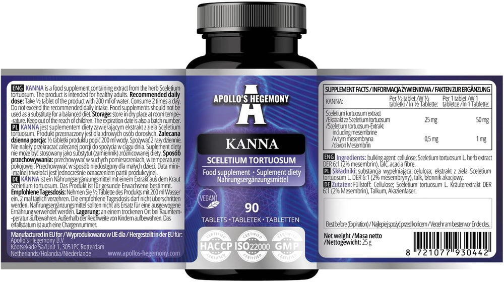 APOLLO'S HEGEMONY Kanna tablets in blister pack for convenient dosing