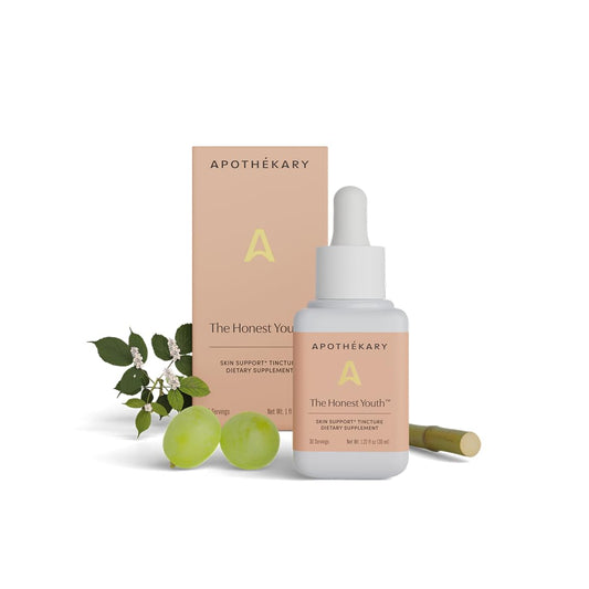 Apothekary The Honest Youth bottle shows a skin-supporting, plant-based elixir for daily glow.