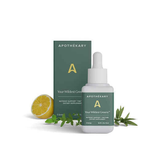 Apothekary Your Wildest Greens bottle with dropper for daily supplementation