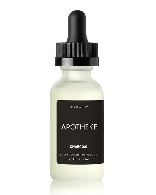 APOTHEKE Charcoal Scent Tower refill bottle close-up highlighting 30 ml size for long-lasting aroma