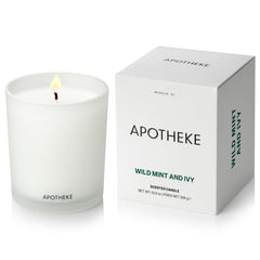 APOTHEKE Wild Mint Ivy candle in a glass jar for fresh living room ambiance