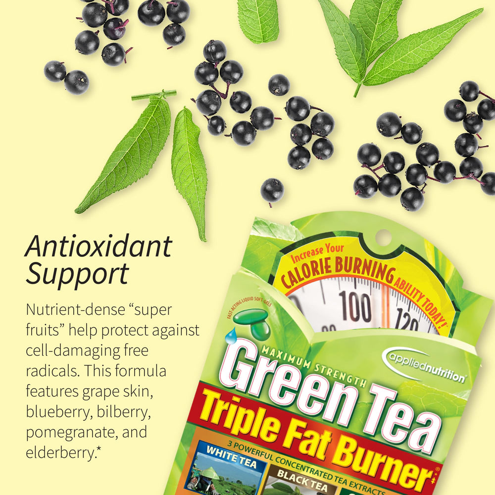 Applied Nutrition Green Tea Fat Burner label notes caffeine for potential energy support