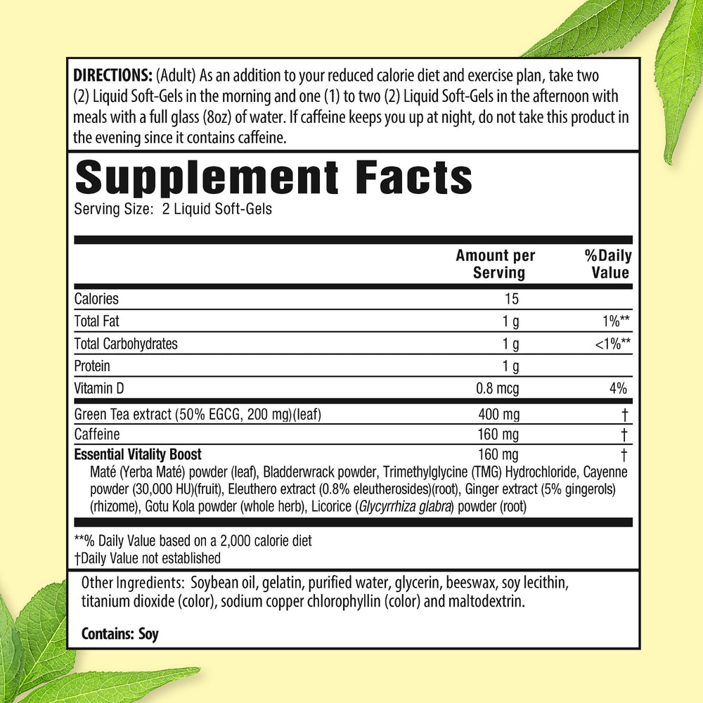 Applied Nutrition Green Tea Fat Burner soft-gels close up for easy daily use and fast absorption