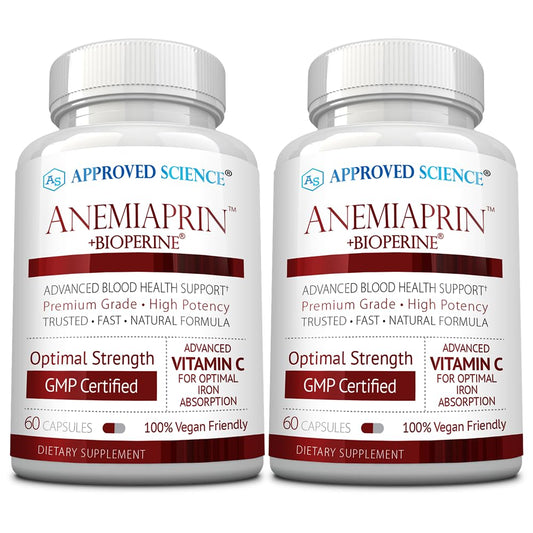 Approved Science Anemiaprin bottle front showing gentle iron formula for daily energy.