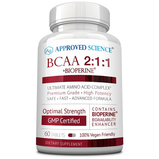 Approved Science BCAA bottle with 60 tablets highlights performance support.