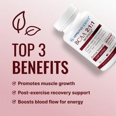 Visual of BCAA ingredient blend including L-Leucine, L-Isoleucine, L-Valine.
