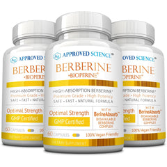 Approved Science Berberine 1000mg bottle front view showing packaging and potency