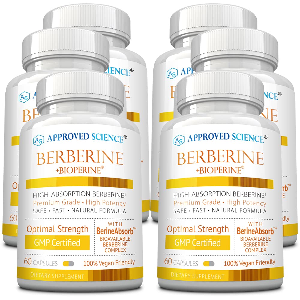 Approved Science Berberine 1000mg bottle pour illustrates easy daily dosing