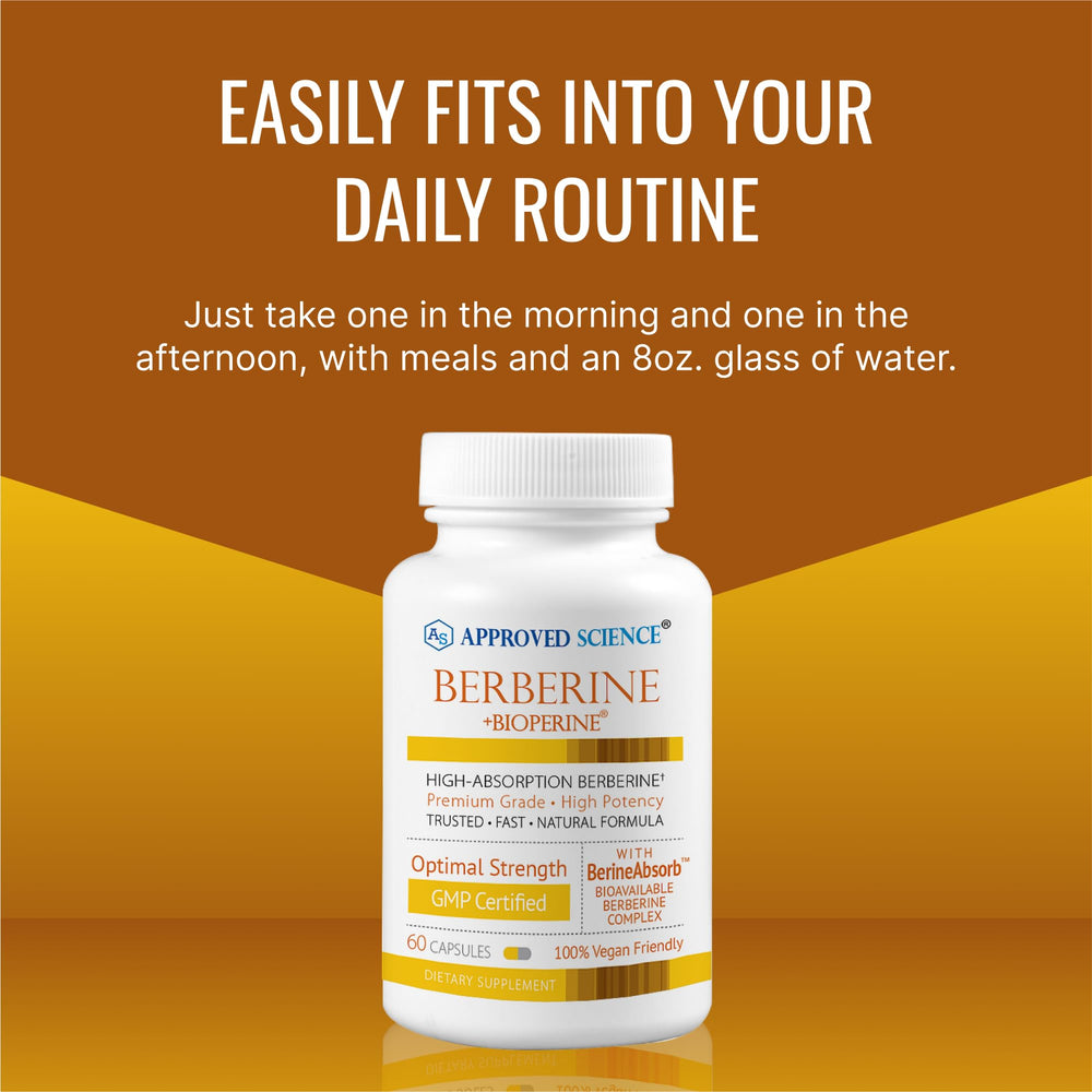 Approved Science Berberine 360 count label signals six month supply