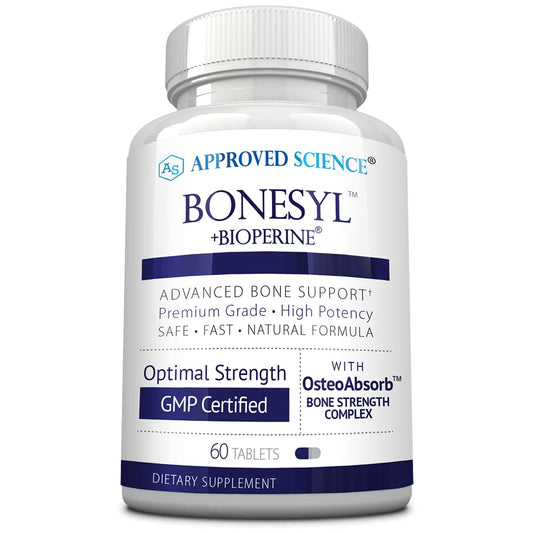 Approved Science Bonesyl bottle front displays vegan formula and branding for calcium support